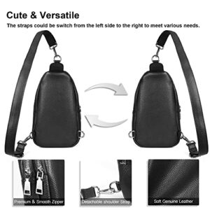 befen Genuine Leather Crossbody Bags for Women,Medium Sling Bag Fanny Packs Cell Phone Purse for Women Men Walking - Medium Black