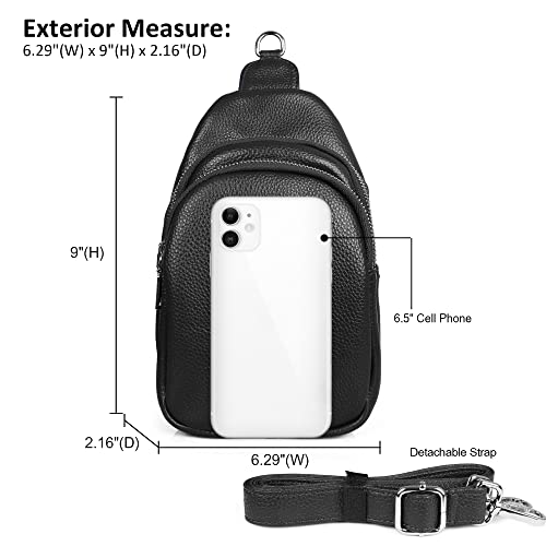 befen Genuine Leather Crossbody Bags for Women,Medium Sling Bag Fanny Packs Cell Phone Purse for Women Men Walking - Medium Black