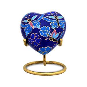 Butterfly Heart Keepsake Urn - Small Heart Cremation Urn with Stand & Box - Mini Blue Urn with Butterflies - Honor Your Loved One with Blue Butterfly Urn Heart Shaped - Heart Urn for Adults & Infants