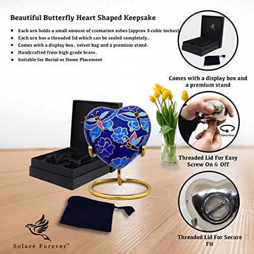 Butterfly Heart Keepsake Urn - Small Heart Cremation Urn with Stand & Box - Mini Blue Urn with Butterflies - Honor Your Loved One with Blue Butterfly Urn Heart Shaped - Heart Urn for Adults & Infants