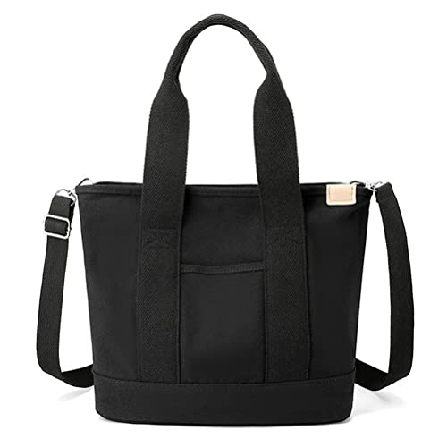 GOQUFOY Canvas Crossbody Bags for Women Black Tote Bag with Zipper Pockets Work Satchel Cross Body Purses Handbags Cute Ladies Shoulder Bag for School Hobo Travel Hand Bags Messenger Teen Girls Trendy