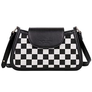 rtggsel trendy lattice plaid striped saddle crossbody shoulder handbags for women underarm satchel tote clutch purse hobo bag (plaid black)