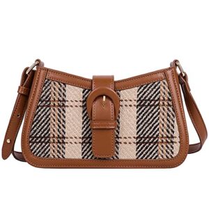 rtggsel retro women’s contrast color plaid striped saddle crossbody shoulder handbags underarm satchel tote clutch purse hobo bag (brown)