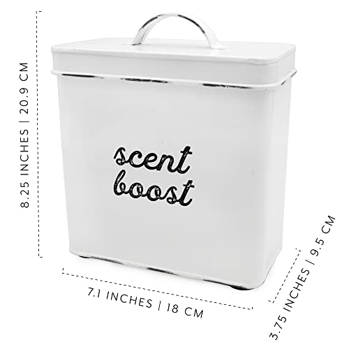 AuldHome Laundry Scent Booster Storage Container (White), Enamelware Canister Dispenser for Clothing Fragrance Beads