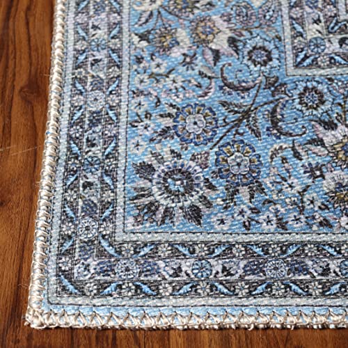 SUPERIOR Indoor Large Area Rug, Farmhouse Home Throw for Bedroom, Office, Living Room, Dining/Kitchen, Entry, Floral Medallion Floor Decor, Cotton Backed, Fiorella Collection, 10' x 14', Azure