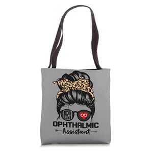ophthalmic assistant messy bun hair funny ophthalmology tote bag