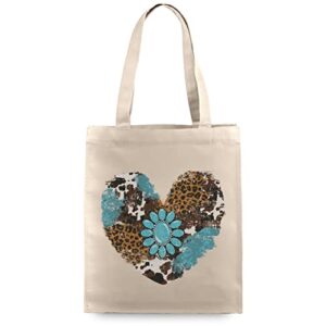 b wear sportswear turquoise heart country life leopard print women’s printed graphic tote bag (one size)