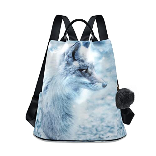 NFMILI Women's Backpack (Cold Blue Fox) Fashion Anti Theft Travel Casual Backpack Purse 15 inch Full print Aesthetic with Fuzz Ball Key Chain