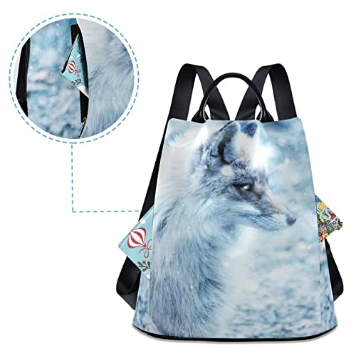 NFMILI Women's Backpack (Cold Blue Fox) Fashion Anti Theft Travel Casual Backpack Purse 15 inch Full print Aesthetic with Fuzz Ball Key Chain