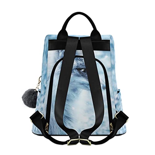 NFMILI Women's Backpack (Cold Blue Fox) Fashion Anti Theft Travel Casual Backpack Purse 15 inch Full print Aesthetic with Fuzz Ball Key Chain