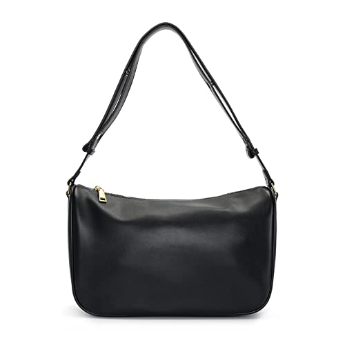 Vegan Leather Shoulder Tote Bags For Women Cute Hobo Purses(Black)