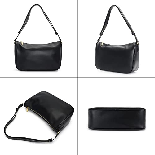 Vegan Leather Shoulder Tote Bags For Women Cute Hobo Purses(Black)