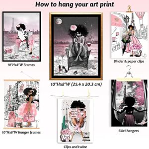 6 Pieces of African American Wall Art Black Girl Pink Fashion Wall Decor Teen Girl Woman Modern Room Poster Printing Picture Painting Living Room Bedroom Bathroom Home Decoration Gift Unframed