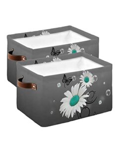 teal white daisy storage bins 2 pack, large waterproof storage baskets for shelves closet, rustic bubble abstract art gray storage basket foldable storage box cube storage organizer with handles