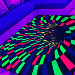 3d optical illusion area rug blacklight vortex rugs black hole stereo carpet glow in the dark gaming room decor rugs playroom non-slip rug for living room bedroom 60×39 in
