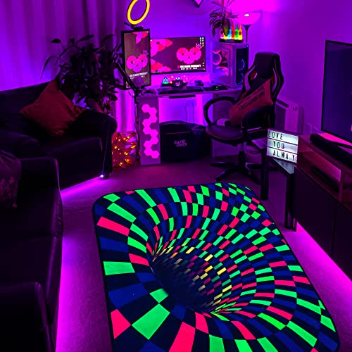 3D Optical Illusion Area Rug Blacklight Vortex Rugs Black Hole Stereo Carpet Glow in The Dark Gaming Room Decor Rugs Playroom Non-Slip Rug for Living Room Bedroom 60x39 in