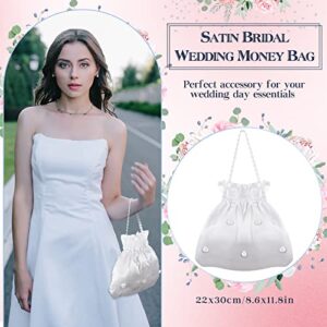 4 Pcs Satin Bridal Wedding Money Bag Wedding Satin Gift Bag Bridal Showers Handbag with Pearl White Bridesmaid Bridal Satin Flower Decorated Bag for Wedding Favor Dollar Dance Bridal Purse