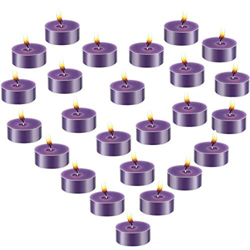 24 Pcs Lavender Tealight Candle Scented Mini Tea Lights Smokeless Long Burning Clear Cup Candles Votive Candles Aromatherapy with 3 to 4 Burn Hours for Stress Relief Relaxation Spa Bath