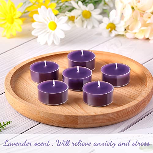 24 Pcs Lavender Tealight Candle Scented Mini Tea Lights Smokeless Long Burning Clear Cup Candles Votive Candles Aromatherapy with 3 to 4 Burn Hours for Stress Relief Relaxation Spa Bath