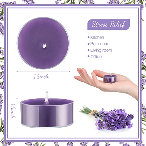 24 Pcs Lavender Tealight Candle Scented Mini Tea Lights Smokeless Long Burning Clear Cup Candles Votive Candles Aromatherapy with 3 to 4 Burn Hours for Stress Relief Relaxation Spa Bath