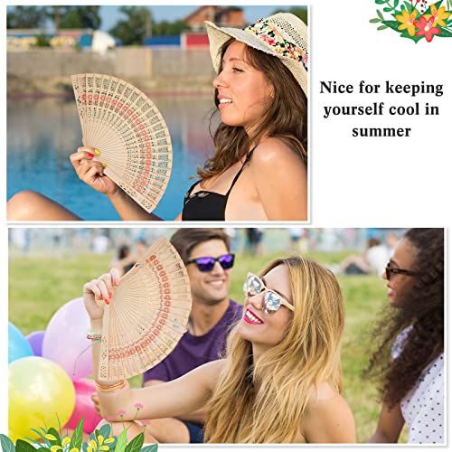 100 Pcs Wooden Hand Held Folding Fan Bulk 8" Vintage Handheld Fan Hollow Foldable Hand Fans for Women 100 Pcs Gift Bag and 100 Pcs Cards for Wedding Party Dancing Birthday Favors