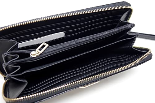 GUESS Women's Logo Patent Quilted Large Tote Bag Handbag & Wallet Set - Black