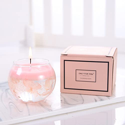 Trooweal Floral Scented Candles with Dried Flowers, Aesthetic Decorative Candles Gifts for Women, Terrarium Candle, Birthday Mothers Day Gifts, Pink