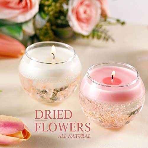 Trooweal Floral Scented Candles with Dried Flowers, Aesthetic Decorative Candles Gifts for Women, Terrarium Candle, Birthday Mothers Day Gifts, Pink