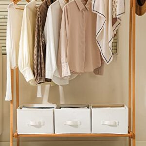 Large Fabric Storage Bins for SheIves, 16.9"D x 11.8"W x 8.26"H Odorless & Sturdy Closet Bins, Collapsible Cotton Linen Bins for Organizing Clothes, Toys, Books - 3 Pack, Beige