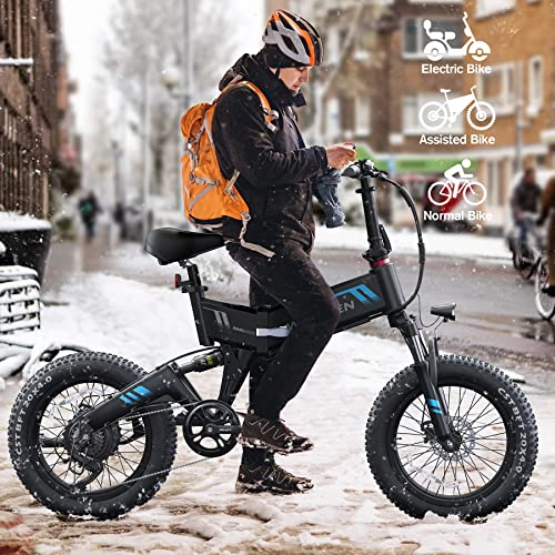 Wooken Electric Bike, 20'' Fat Tire Electric Bike for Adults, 500W Folding Electric Bike with 48V 10Ah Battery, Shimano 7 Speed Gears, Dual Shock Absorber, 20MPH Ebike for Commute Mountain Beach Snow