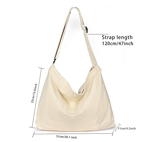Sightor Canvas Hobo Bag, Shoulder Bag Canvas Crossbody Bag with Zipper and Adjustable Strap Handbag, Large Capacity Tote Bag for Women Men (Beige)