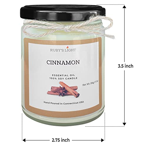 Cinnamon Essential Oil Candle | Aromatherapy for The Home | 9 Oz Glass Jar with Lid | All-Natural Soy Candles | Cotton Wick | Highly Scented | 40 Hours Burn Time | Gift for Women & Men (Cinnamon)