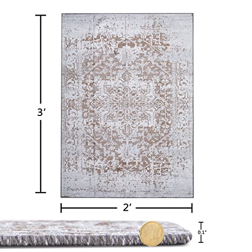 RoomTalks Vintage Boho Persian Oriental Bathroom Rugs Kitchen Rug Non-Slip Machine Washable, Flatweave Ultra Thin 2x3 Throw Rugs Accent Small Area Rug Entryway Indoor Front Door Mat