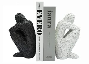 hutyio decorative bookends mosaic figurine, unique book ends to hold books heavy duty for home, shelf, office, table and desk decor(set of 2 black and white)