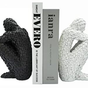 Hutyio Decorative Bookends Mosaic Figurine, Unique Book Ends to Hold Books Heavy Duty for Home, Shelf, Office, Table and Desk Decor(Set of 2 Black and White)