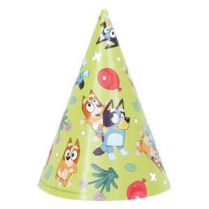 Unique Bluey Birthday Party Supplies Bundle includes 8 Party Hats and 8 Party Blowouts