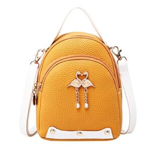 GaoZhen Leather Swan Color Bag Little Fashion Shoulder Women's Solid Backpack Bag Small Backpack Purse For (Yellow, One Size)