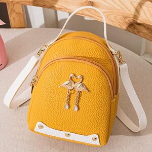 GaoZhen Leather Swan Color Bag Little Fashion Shoulder Women's Solid Backpack Bag Small Backpack Purse For (Yellow, One Size)