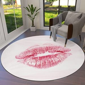 valentine’s day round area rug 4 feet sexy lips print happy non slip and washable cute circle carpets nursery rug for indoor kids baby bedroom living room entryway home decor