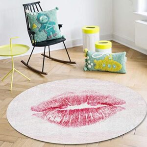 Valentine's Day Round Area Rug 4 Feet Sexy Lips Print Happy Non Slip and Washable Cute Circle Carpets Nursery Rug for Indoor Kids Baby Bedroom Living Room Entryway Home Decor