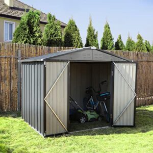 mupater shed outdoor storage 8×6 ft, metal shed kit with lockable doors and vents, garden tool storage shed house for backyard, patio and lawn, grey