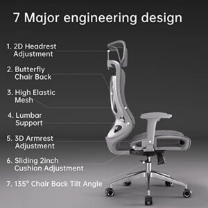 ERGOUP Ergonomic Office Chair Computer Desk Chiar Mesh High Grey Desk Chair, Mesh Computer Chair with Adjustable Lumbar Support, Rocking Executive Swivel Chair for Home