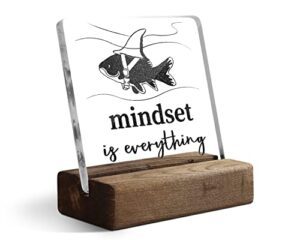 mindset is everything inspirational desk decor, motivational black decorative signs with wooden base, gifts for student coworkers friends, positive quotes sign for home office