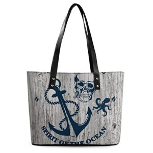 womens handbag skull and anchor leather tote bag top handle satchel bags for lady