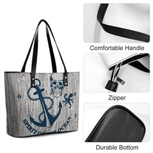 Womens Handbag Skull And Anchor Leather Tote Bag Top Handle Satchel Bags For Lady