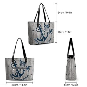 Womens Handbag Skull And Anchor Leather Tote Bag Top Handle Satchel Bags For Lady