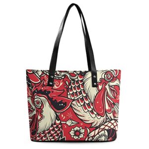 Womens Handbag Roosters Leather Tote Bag Top Handle Satchel Bags For Lady