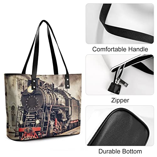 Womens Handbag Steam Train Leather Tote Bag Top Handle Satchel Bags For Lady