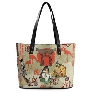 womens handbag japanese girl and flamingo leather tote bag top handle satchel bags for lady