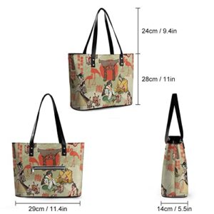 Womens Handbag Japanese Girl And Flamingo Leather Tote Bag Top Handle Satchel Bags For Lady